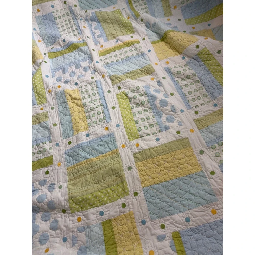 Pottery Barn Kids Patchwork Quilt Blue  Polka Dot Striped full Cottagecore